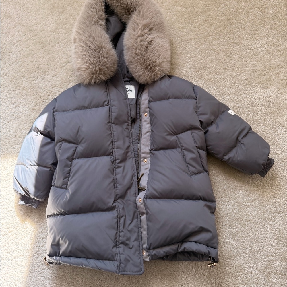Kids Gray Puffer Coat with Fur Hood - Design by Monjello